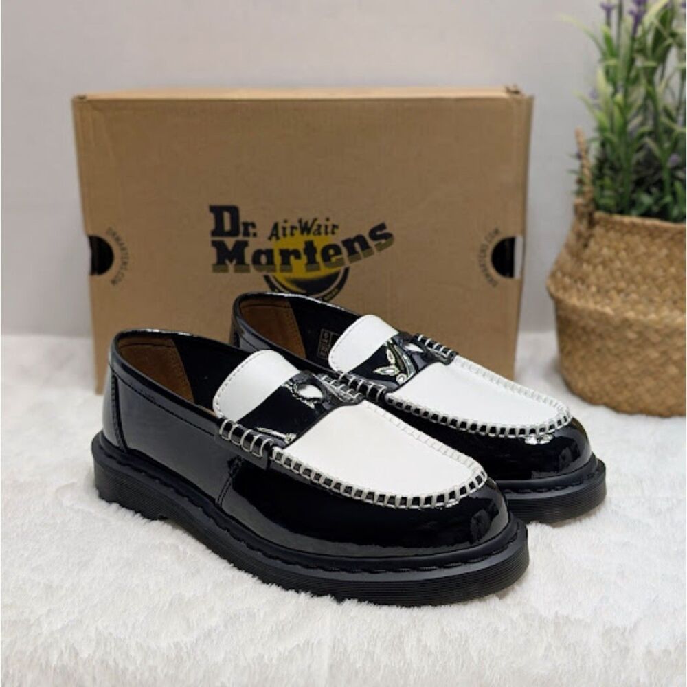 Dr. Martens Penton Heart Black & White Two-Tone Patent Leather Loafers UK 6 NIB - Picture 2 of 14